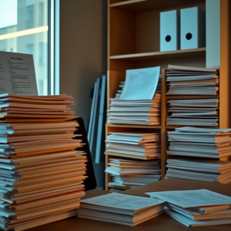 Sistem de arhivare organizat cu dosare fiscale într-un birou minimalist